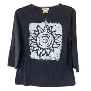 L.A. Movers Sunflower Graphic Navy 3/4 Sleeve Womens‎ Top Medium